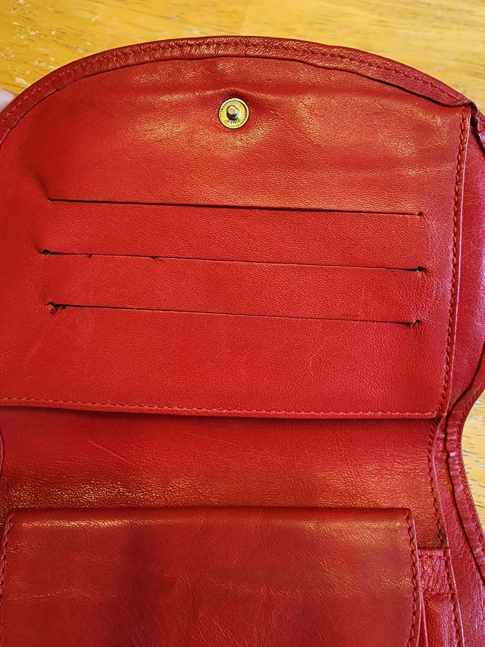 vintage red leather Christian Dior small wallet or coin/card compact case